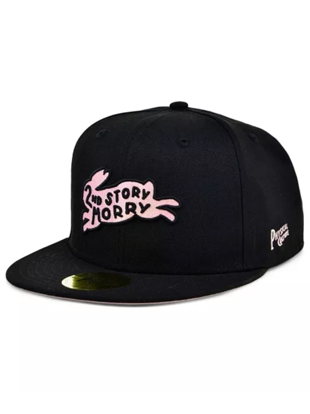 Black Snapback Hat with Pink Bunny Patch